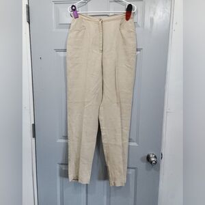 Vtg LT Sport 100% Linen Straight Leg Pants Women's Size M Tan Elastic Waist